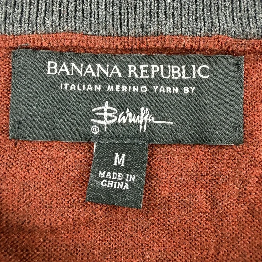 Banana Republic Baruffa Sweater Mens Medium Orange Merino Wool Knit Pullover‎